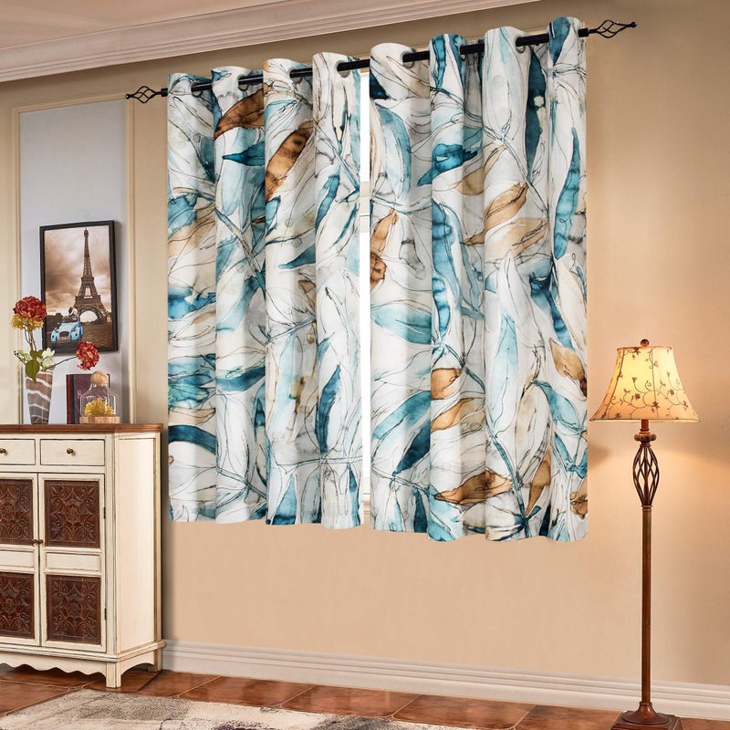 SUBRTEX Light Flitering Curtains 52Wx63L, Room Darkening Vibrant Floral Drapes, 50% Blackout, Semi Sheer Boho Farmhouse Curtains for Living Room, Blue - Image 1